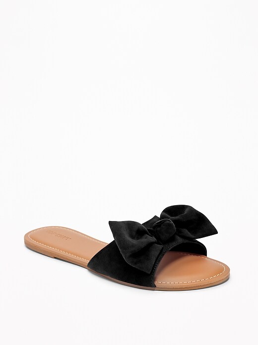 View large product image 1 of 1. Sueded Bow-Tie Slide Sandals for Women