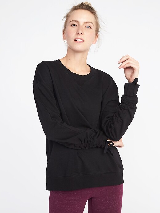 View large product image 1 of 1. French-Terry Cinched-Sleeve Sweatshirt for Women