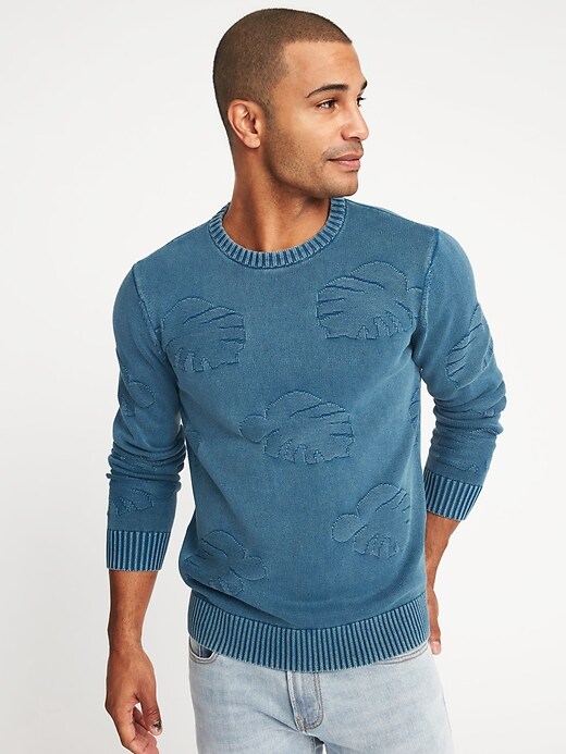 Image number 1 showing, Garment-Dyed Intarsia-Knit Sweater