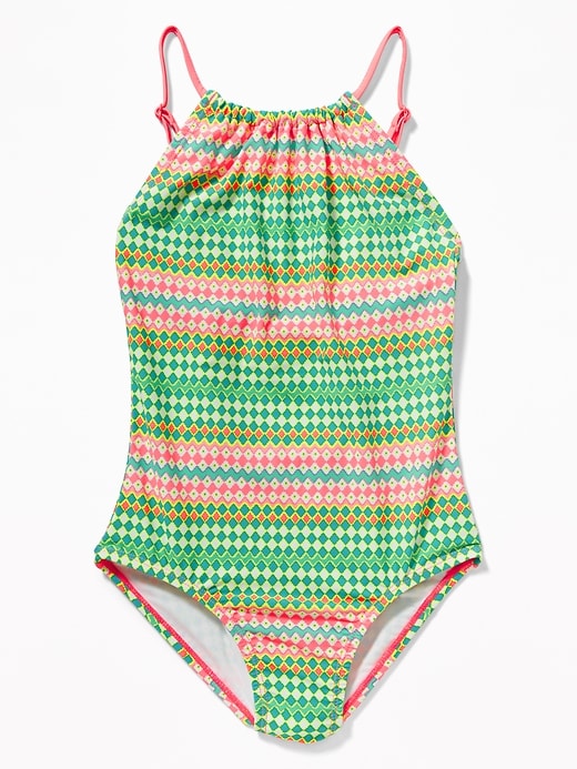 View large product image 1 of 2. Printed High-Neck Swimsuit for Girls