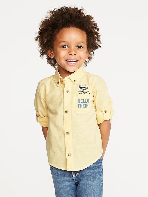View large product image 1 of 4. "Hello There" Pocket Roll-Up Shirt for Toddler Boys