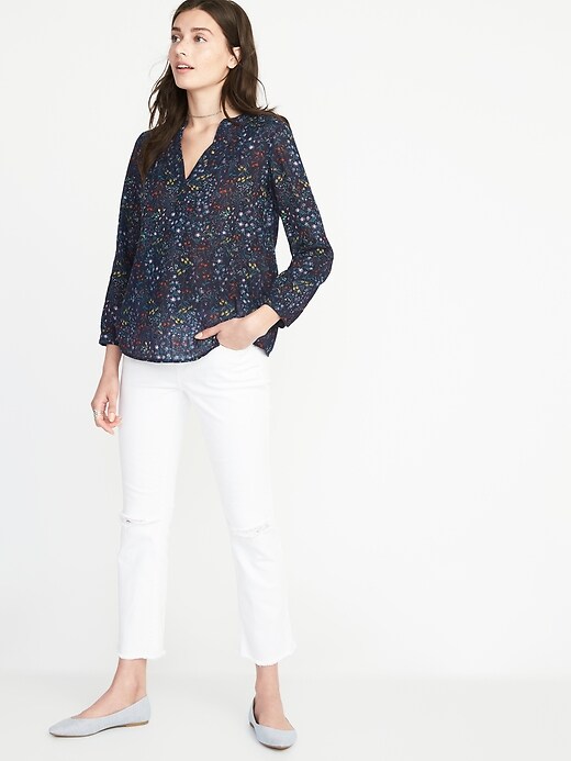 Relaxed Linen-Blend Floral-Print Top for Women | Old Navy