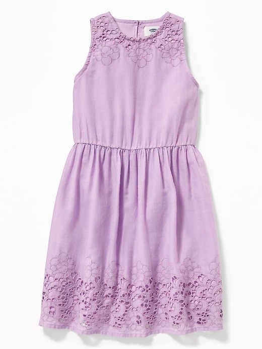 View large product image 1 of 1. High-Neck Fit & Flare Cutwork Dress for Girls
