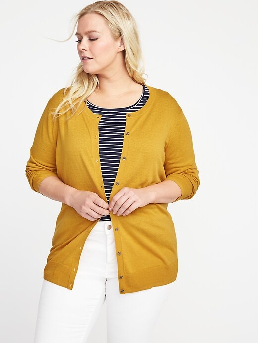 View large product image 1 of 1. Classic Plus-Size Button-Front Cardi