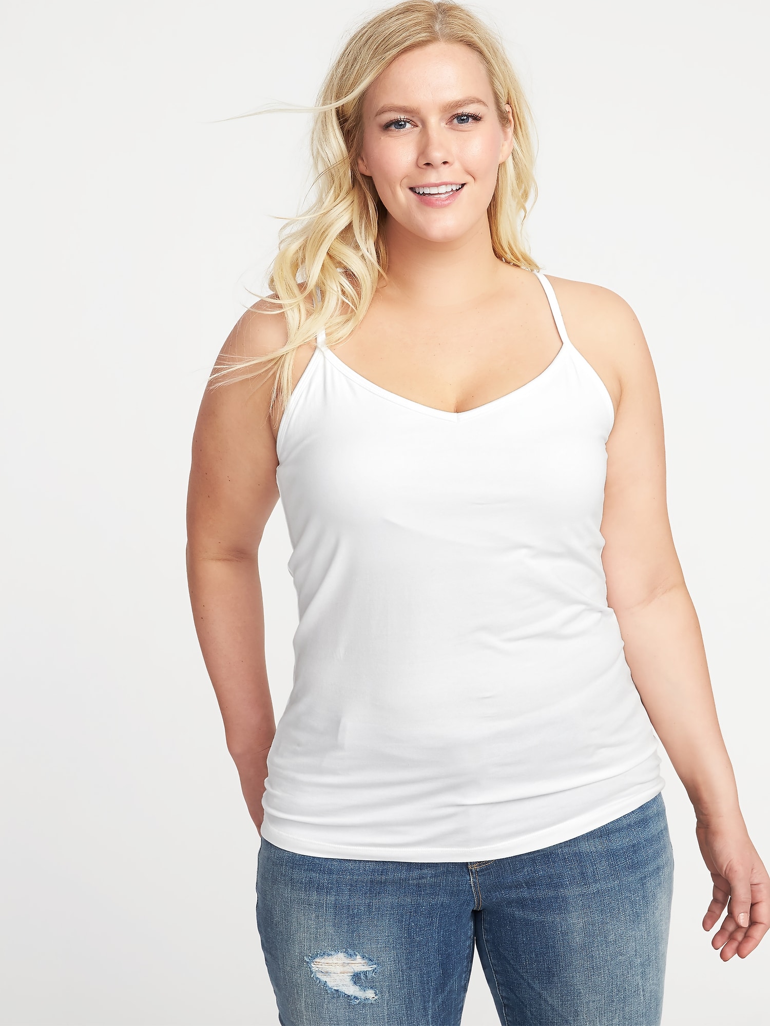 JGGSPWM Women Cotton Plus Size Camisole Shelf Bra Cami Tank Tops Adjustable  Spaghetti Strap Tank Top Soft Comfy Vest Summer Basic Camisole White L
