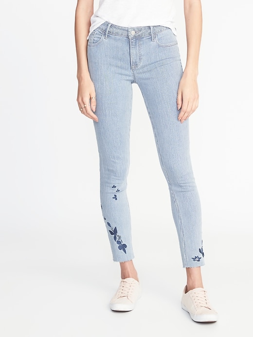 Image number 1 showing, Mid-Rise Rockstar Raw-Edge Ankle Jeans for Women