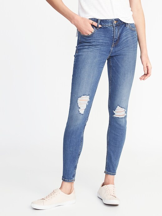 View large product image 1 of 3. Mid-Rise Distressed Rockstar Super Skinny Jeans for Women