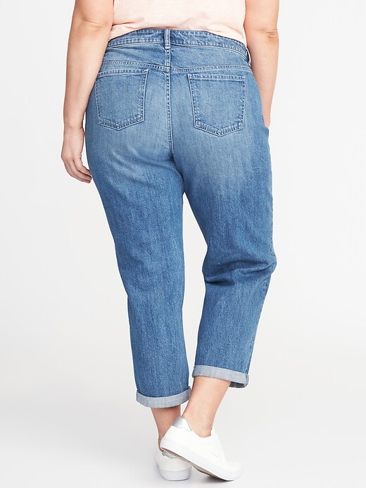 View large product image 2 of 2. Mid-Rise Plus-Size Boyfriend Skinny Distressed Jeans
