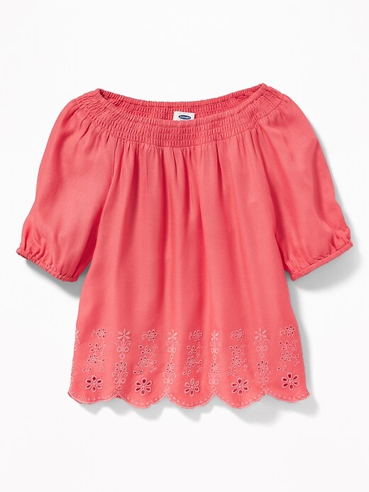 View large product image 1 of 1. Relaxed Off-the-Shoulder Cutwork Top for Girls