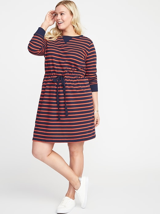 Image number 1 showing, Waist-Defined Plus-Size French-Terry Dress