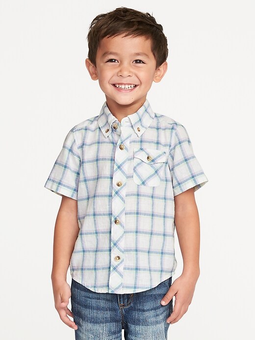 View large product image 1 of 4. Plaid Linen-Blend Shirt for Toddler Boys