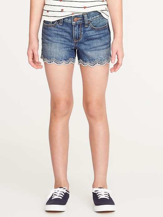 View large product image 1 of 3. Embroidered-Hem Denim Shorts for Girls