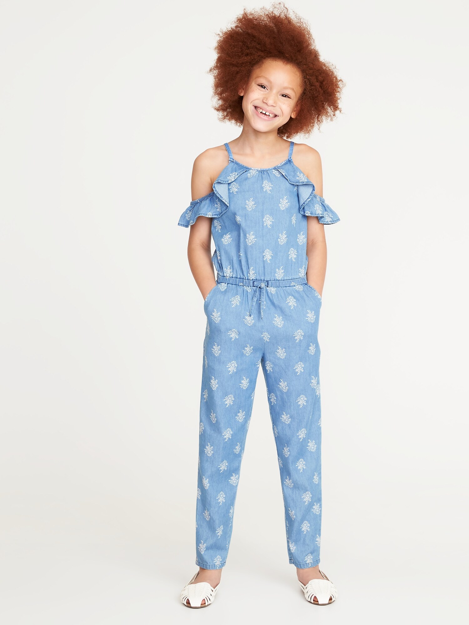 Ruffled Floral Chambray Jumpsuit for Girls | Old Navy