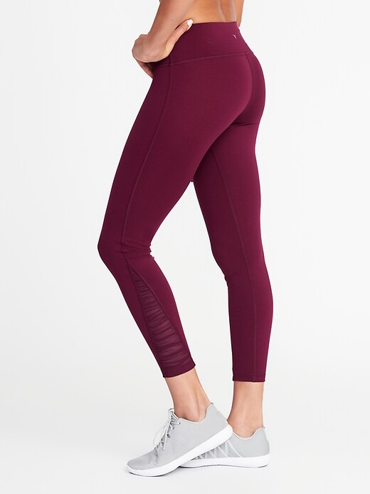 View large product image 2 of 2. Mid-Rise 7/8-Length Mesh-Trim Compression Leggings for Women