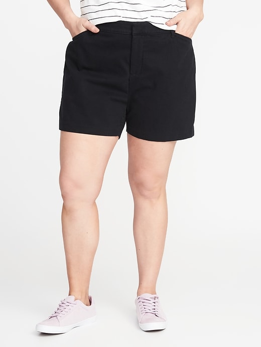 View large product image 1 of 1. Mid-Rise Secret-Slim Pockets Plus-Size Pixie Chino Shorts (7")
