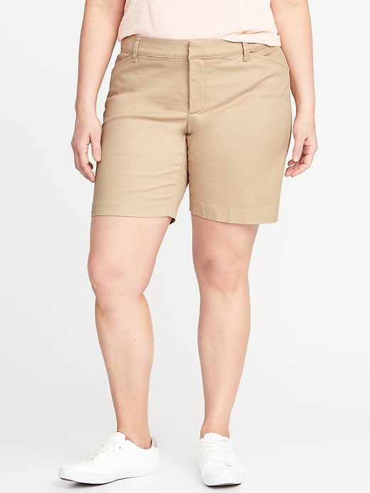 View large product image 1 of 3. Secret-Slim Pockets Plus-Size Pixie Chino Bermuda Shorts (9")