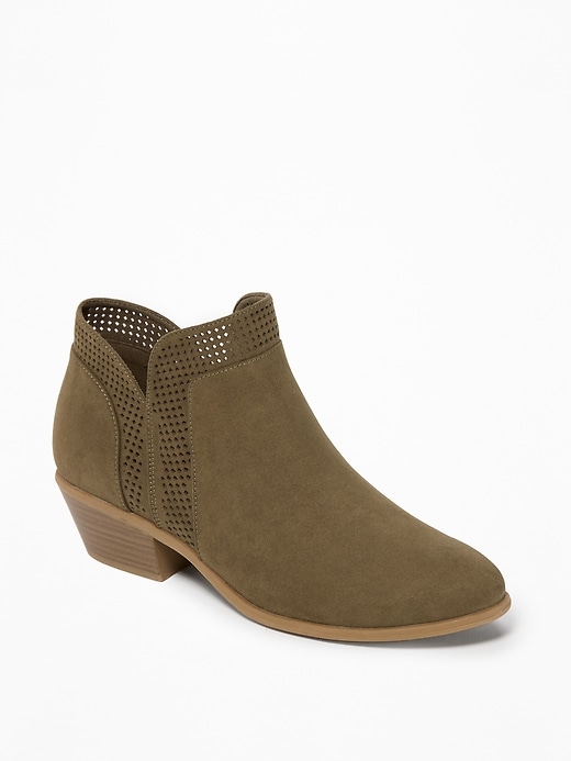 View large product image 1 of 1. Perforated Sueded Low Booties for Women