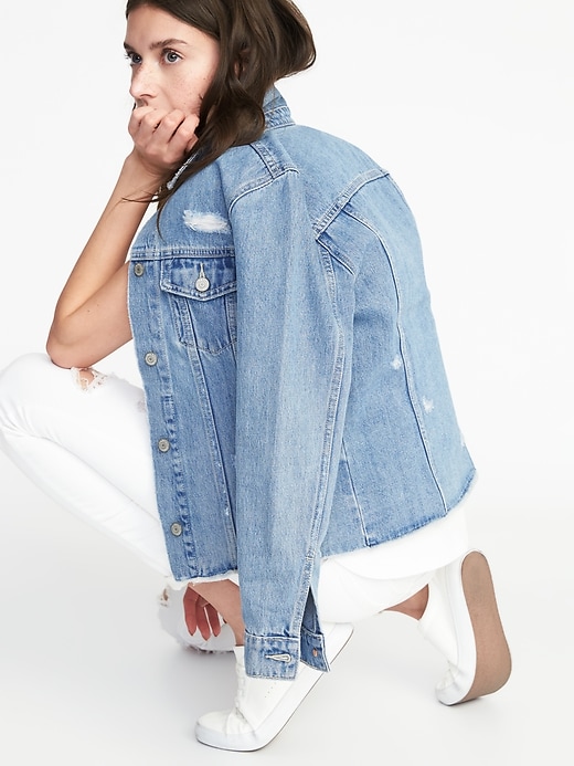 Image number 2 showing, Distressed Raw-Edged Denim Jacket for Women