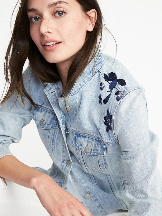 Image number 4 showing, Floral-Embroidered Denim Jacket for Women