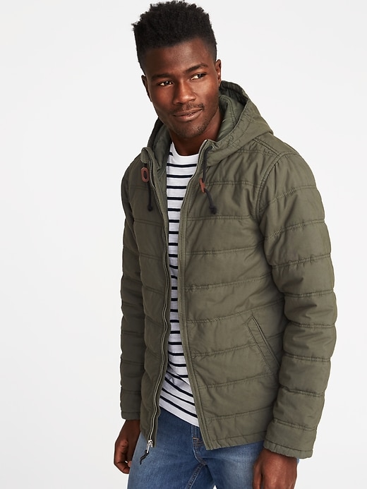 Image number 1 showing, Quilted-Poplin Hooded Jacket for Men