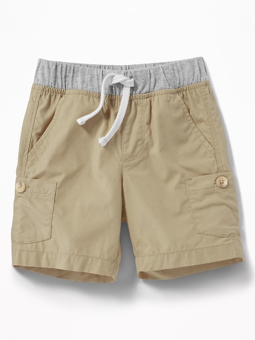 View large product image 1 of 1. Jersey-Waist Poplin Cargo Shorts for Toddler Boys