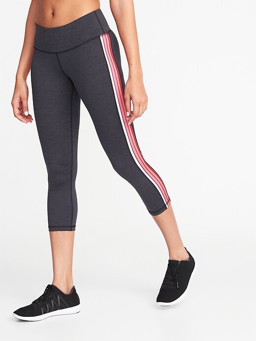 View large product image 1 of 2. Mid-Rise Side-Stripe Compression Crops for Women