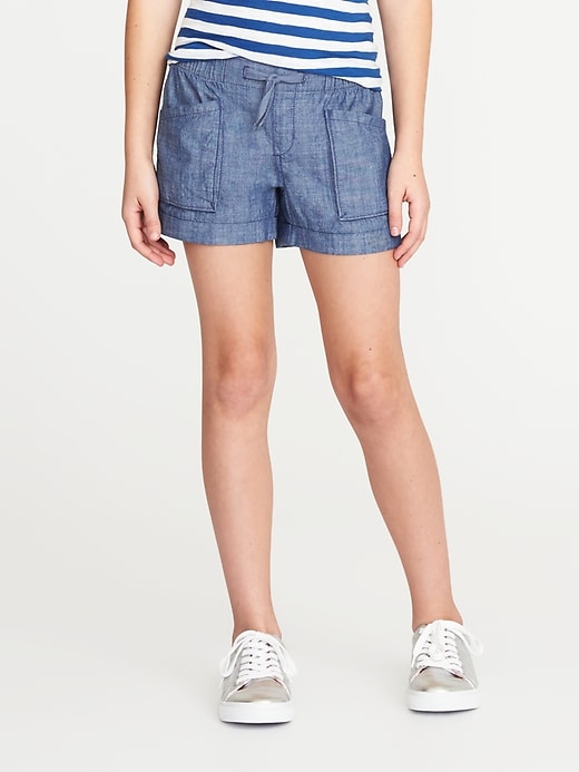 View large product image 1 of 3. Chambray Utility Pull-On Shorts for Girls