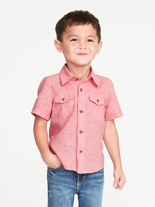 View large product image 1 of 4. Double-Pocket Linen-Blend Shirt for Toddler Boys