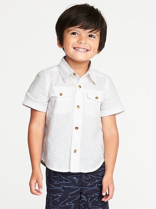View large product image 1 of 1. Double-Pocket Linen-Blend Shirt for Toddler Boys