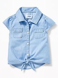 View large product image 4 of 4. Tie-Hem Chambray Shirt for Toddler Girls