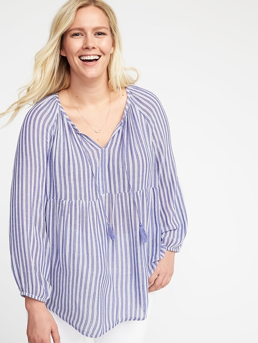 Image number 1 showing, Striped Crinkle-Crepe Plus-Size Blouse