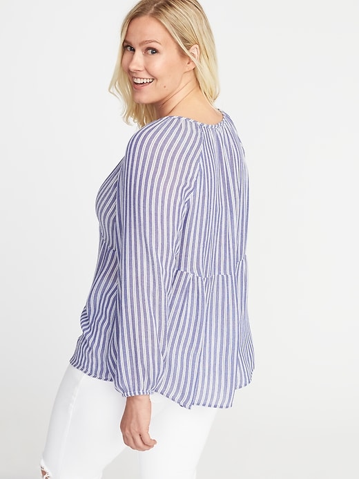 Image number 2 showing, Striped Crinkle-Crepe Plus-Size Blouse