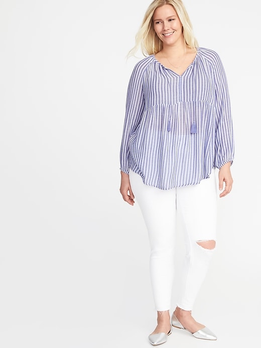 Image number 3 showing, Striped Crinkle-Crepe Plus-Size Blouse