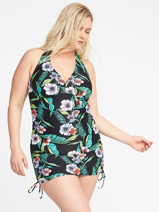 Image number 1 showing, Secret-Slim Plus-Size Halter Swim Dress