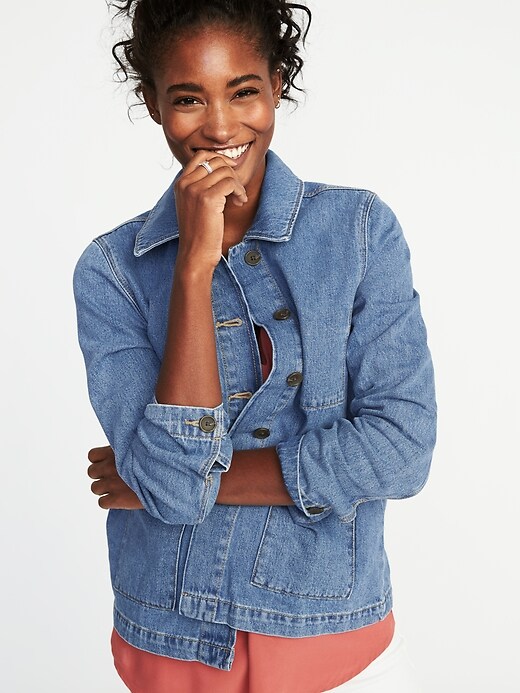 Image number 4 showing, Button-Front Denim Chore Jacket for Women
