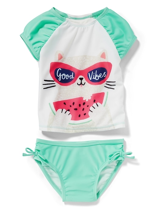 View large product image 1 of 2. "Good Vibes" Rashguard Swim Set for Toddler Girls