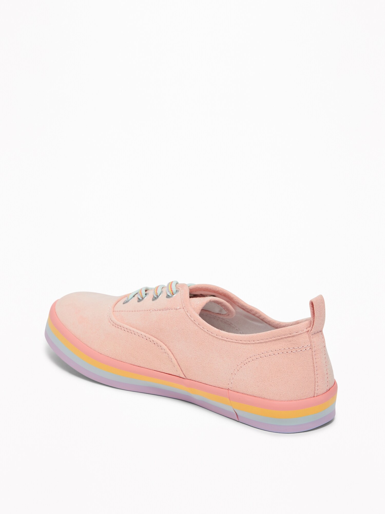 Pink-Sueded Elastic-Lace Rainbow Sneakers for Girls | Old Navy