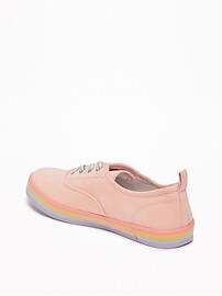View large product image 3 of 3. Pink-Sueded Elastic-Lace Rainbow Sneakers for Girls