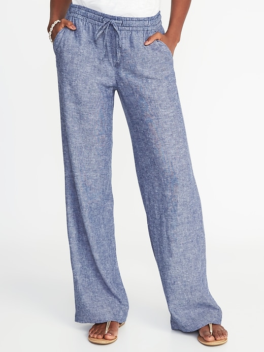View large product image 1 of 3. Mid-Rise Linen-Blend Wide-Leg Pants for Women