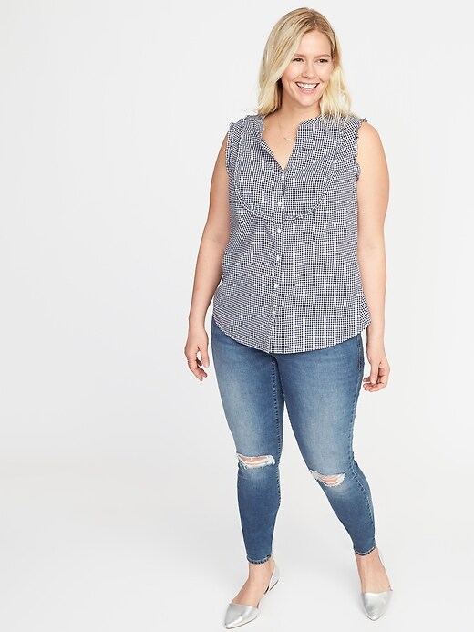 Image number 3 showing, Ruffled Gingham Plus-Size Button-Front Blouse
