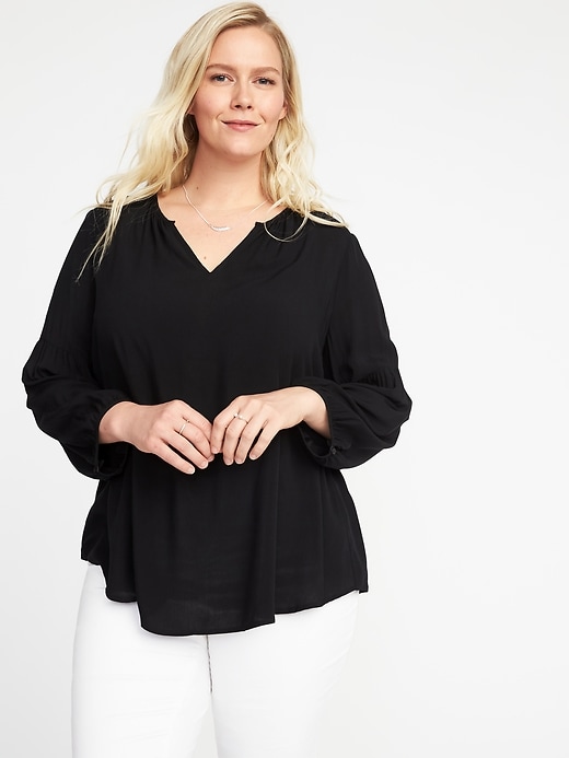 Image number 1 showing, Relaxed Plus-Size Shirred Blouse