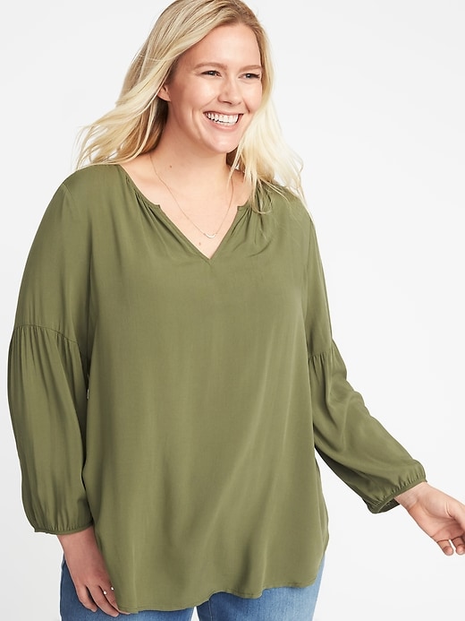 View large product image 1 of 1. Relaxed Plus-Size Shirred Blouse