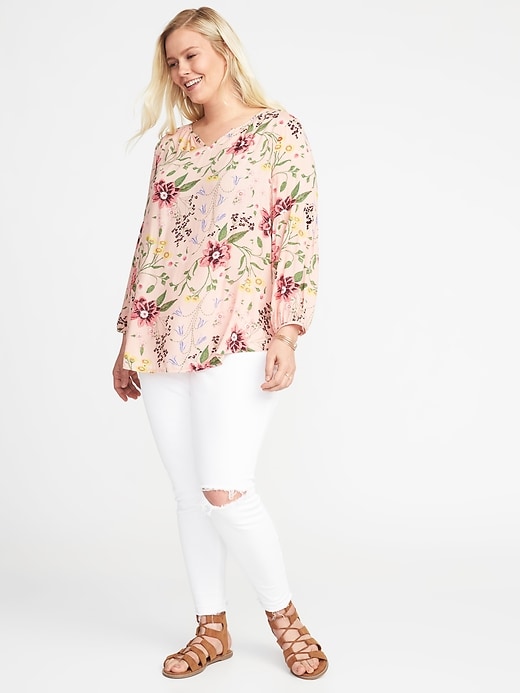 Image number 3 showing, Relaxed Plus-Size Shirred Blouse