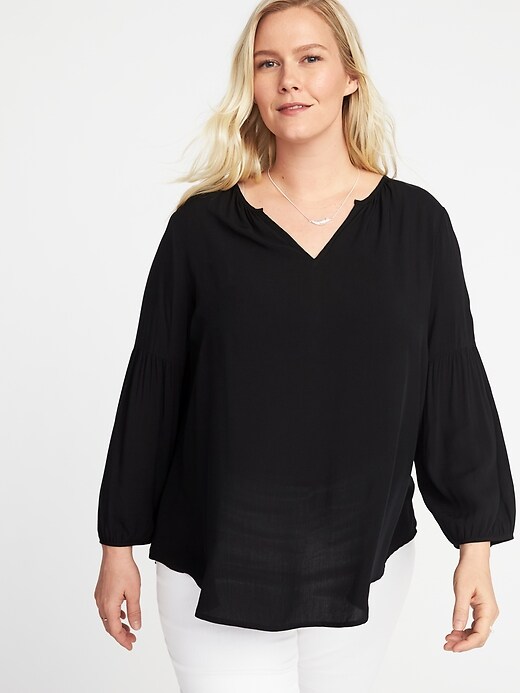 Image number 4 showing, Relaxed Plus-Size Shirred Blouse