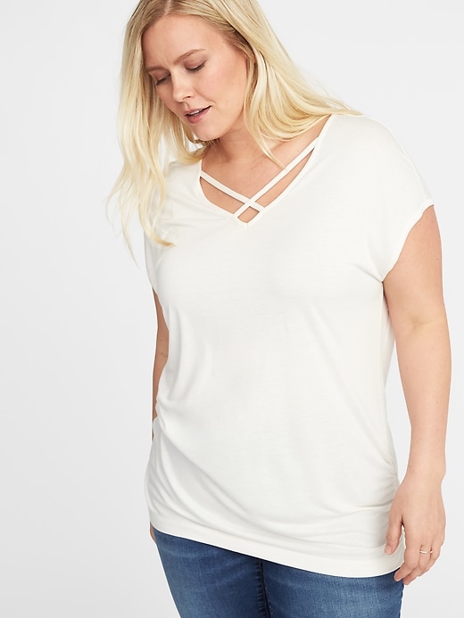 View large product image 1 of 1. Plus-Size Cross-Strap Inverted V-Neck Top