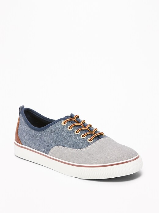 View large product image 1 of 3. Color-Blocked Chambray Lace-Up Sneakers for Boys