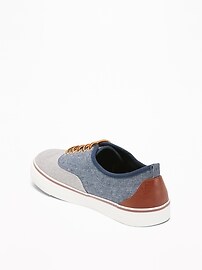 View large product image 3 of 3. Color-Blocked Chambray Lace-Up Sneakers for Boys