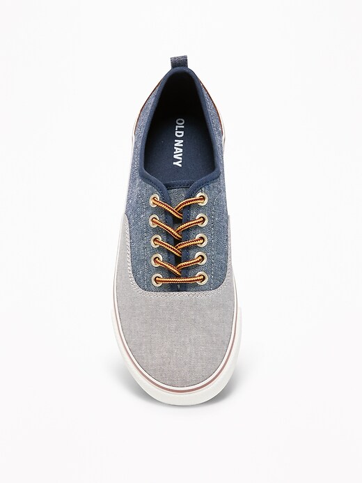View large product image 2 of 3. Color-Blocked Chambray Lace-Up Sneakers for Boys
