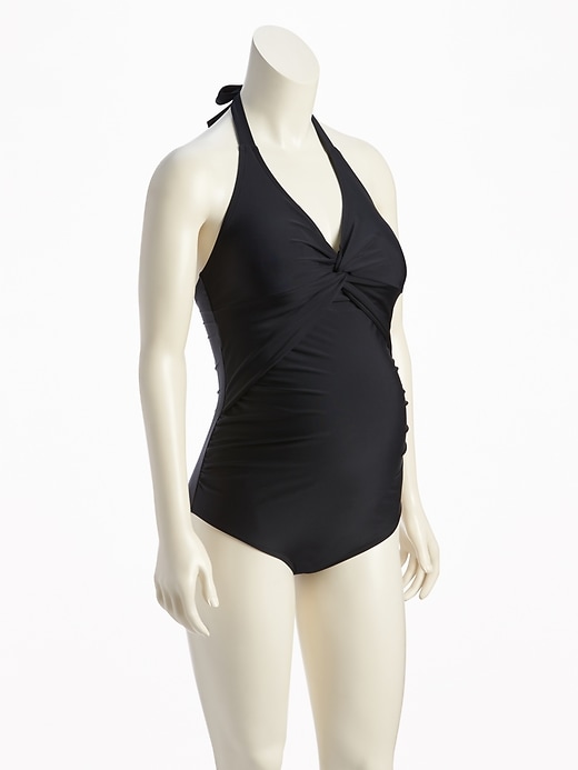 View large product image 1 of 1. Maternity Twist-Front Halter Swimsuit