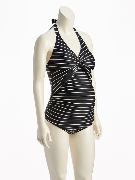 View large product image 1 of 2. Maternity Twist-Front Halter Swimsuit